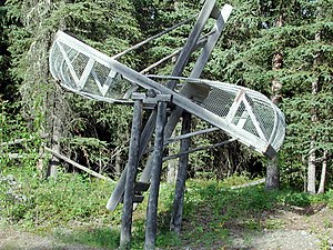 A wooden fish wheel out of the water. Wooden Fish Wheel.jpg