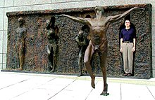 The Freedom sculpture in Philadelphia, PA with sculptor Zenos Frudakis. Zenos Frudakis Freedom Philadelphia.jpg