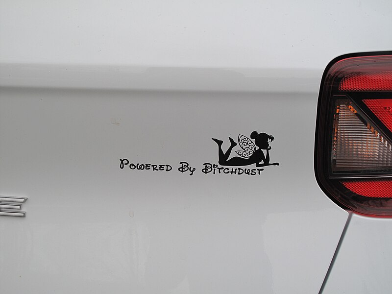 File:"Powered By Bitchdust" bumper sticker on Hyundai Venue.jpg