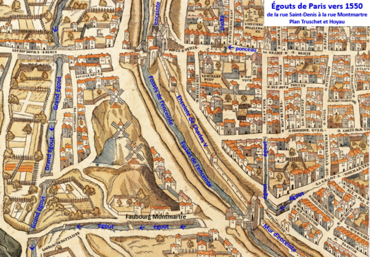 Égouts de la rue St-Denis à la rue Montmartre vers 1550