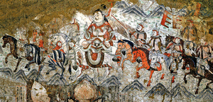 Mural de caballería turca, Beshbalik, siglo X.