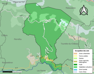 Barevná mapa znázorňující využití půdy.