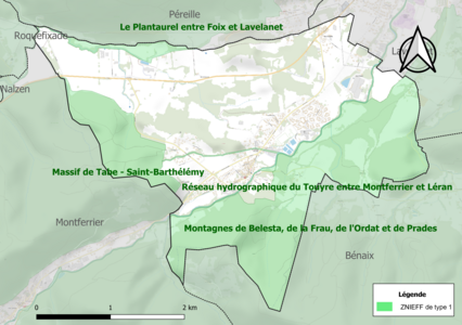 Carte des ZNIEFF de type 1 sur la commune.