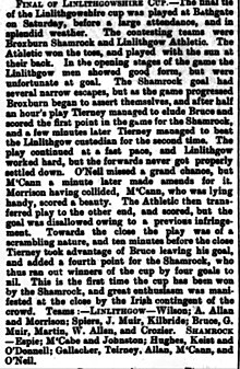 1893-94 Linlithgowshire Cup Final, Broxburn Shamrock 4-0 Linlithgow Athletic, Lothian Courier 28 April 1894 1893-94 Linlithgowshire Cup Final, Broxburn Shamrock 4-0 Linlithgow Athletic, Lothian Courier 28 April 1894.jpg