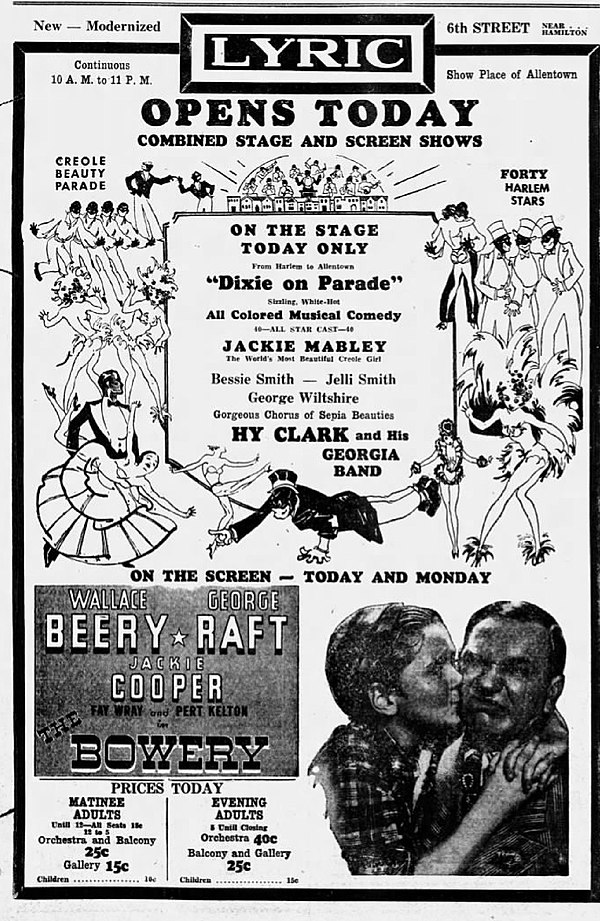 1933 Chitlin' Circuit theatre ad billing Jackie Mabley as "The World's Most Beautiful Creole Girl"