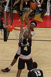 20160330 MCDAAG Jarrett Allen shoots over Tony Bradley Jr.jpg