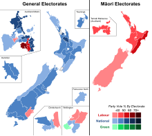 Map of the plurality party vote in each electorate 2023 New Zealand general election - List Results.svg