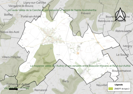 Carte des ZNIEFF de type 2 sur la commune.