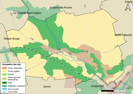 Carte des infrastructures et de l'occupation des sols en 2018 (CLC) de la commune.