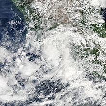 A photograph of a tropical depression over southwestern Mexico