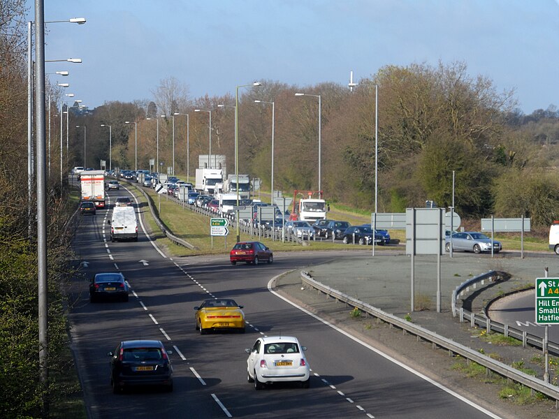 File:A414 from the footbridge during morning rush hour - geograph.org.uk - 3428571.jpg