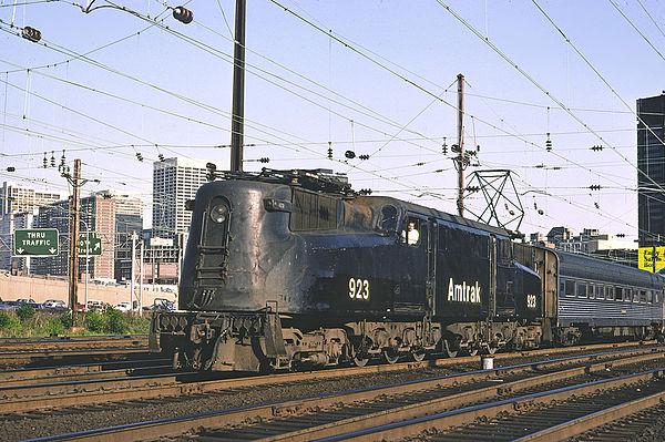 An Amtrak Clocker departing 30th Street Station in Philadelphia in 1976