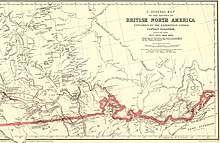 A section of a map showing the routes explored during the Palliser expedition A Section of a General Map of the Routes in British North America Explored by the Expedition Under Captain Palliser (1865) (2211818555).jpg