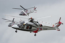 Un prototipo di AW169 durante il Farnborough Airshow del 2012; sullo sfondo un AW139 (in basso) e un AW189 (in alto)