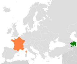 Map indicating locations of Azerbaijan and France