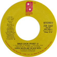 Bad luck pt 1 by harold melvin and the blue notes US single side-A.png