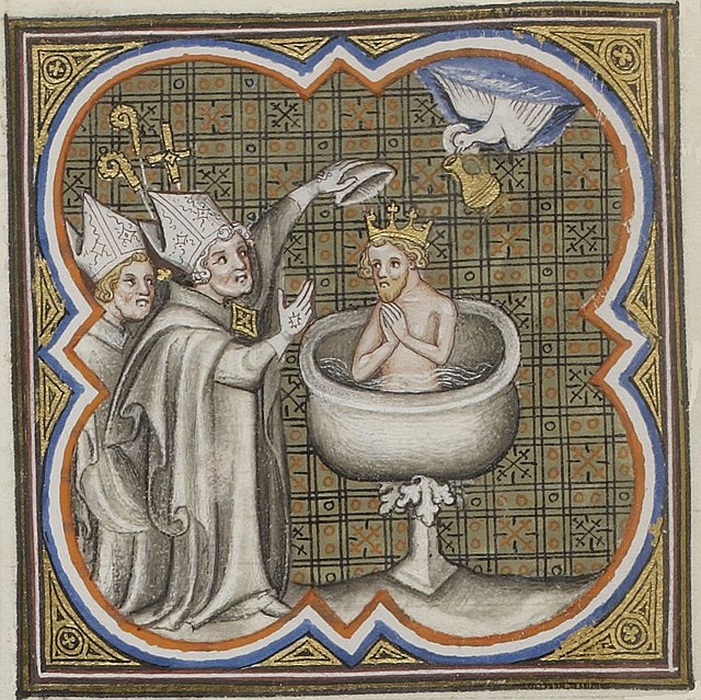The baptism of Clovis by a Gothic artist (14th c.)