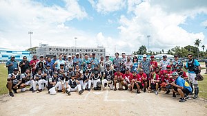 Palaun baseball players pose with President Surangel Whipps Jr. and Taiwanese Vice President Lai Ching-te at an equipment donation ceremony in Palau in November 2022 Baseball equipment donation ceremony in Palau (52474298138).jpg