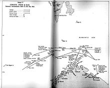 Mapa de ubicación de la batalla del mar de Barents (la Isla del Oso en el centro)