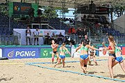 Deutsch: Beachhandball Europameisterschaften 2019 (Beach handball Euro); Tag 2: 3. Juli 2019 – Frauen, Vorrunde Gruppe D, Ukraine-Deutschland 2:0 (23:22, 32:24) English: Beach handball Euro; Day 2: 3 July 2019 – Women Preliminary Round Group D – Ukraine-Germany 2:0 (23:22, 32:24)