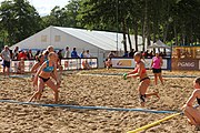 Deutsch: Beachhandball Europameisterschaften 2019 (Beach handball Euro); Tag 4: 5. Juli 2019 – Frauen, Viertelfinale, Dänemark-Norwegen 2:1 (11:9, 16:19, 7:6) English: Beach handball Euro; Day 4: 5 July 2019 – Quarter Final Women – Denmark-Norway 2:1 (11:9, 16:19, 7:6)