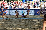 Deutsch: Beachhandball Europameisterschaften 2019 (Beach handball Euro); Tag 4: 5. Juli 2019 – Frauen, Viertelfinale, Spanien-Ungarn 1:2 (14:16, 26:16, 2:5) English: Beach handball Euro; Day 4: 5 July 2019 – Quarter Final Women – Spain-Hungary 1:2 (14:16, 26:16, 2:5)