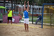 Deutsch: Beachhandball bei den Olympischen Jugendspielen 2018; Tag 4, 11. Oktober 2018; Jungs, Vorrunde, Gruppe B - Spanien-Kroatien 2:0 English: Beach handball at the 2018 Summer Youth Olympics at 11 October 2018 – Boys Preliminary Round Group B‎ – Spain-Croatia 2:0