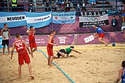 Deutsch: Beachhandball bei den Olympischen Jugendspielen 2018; Tag 5, 10. November 2018; Jungen, Hauptrunde - Ungarn-Portugal 0:2 English: Beach handball at the 2018 Summer Youth Olympics at 11 October 2018 – Boys Main Round – Hungary-Portugal 0:2