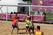 Deutsch: Beachhandball bei den Olympischen Jugendspielen 2018; Tag 3, 9. Oktober 2018; Jungs, Vorrunde, Gruppe A - Chinese Taipei (Taiwan)-Spanien 0:2 English: Beach handball at the 2018 Summer Youth Olympics at 9 October 2018 – Girls Preliminary Round Group A‎ – Chinese Taipei-Spain 0:2