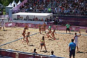 Deutsch: Beachhandball bei den Olympischen Jugendspielen 2018; Tag 4, 10. Oktober 2018; Mädchen, Vorrunde, Gruppe A - Ungarn-Chinese Taipei (Taiwan) 2:0 English: Beach handball at the 2018 Summer Youth Olympics at 10 October 2018 – Girls Preliminary Round Group A‎ – Hungary-Chinese Taipei 2:0