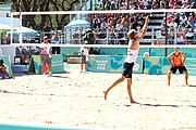 Deutsch: Beachvolleyball bei den Olympischen Jugendspielen 2018; Tag 8, 14. Oktober 2018; Mädchen, Achtelfinale – Mexiko-China 0:2 (15–21/16–21) English: Beach volleyball at the 2018 Summer Youth Olympics at 14 October 2018 – Girls Round of 16 – Mexico-China 0:2 (15–21/16–21)