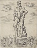 Скульптура Геркулеса из дома Бенавидесов в Падуе. Из альбома «Speculum Romanae Magnificentiae». 1553. Гравюра резцом на меди