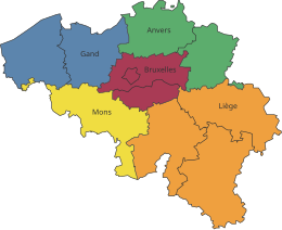 Map of the five judicial areas of Belgium (French names) Belgium judicial 5 areas-fr.svg