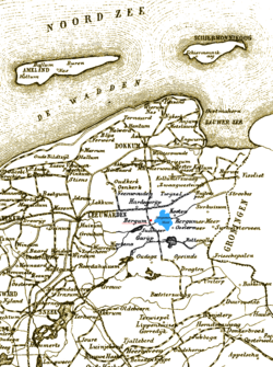 Friisinmaan kartta vuodelta 1868. Burgumer Mar on sininen alue keskellä karttaa.