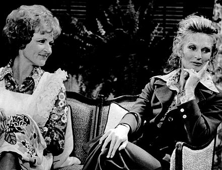 Betty White (left) and Leachman (right) as Sue Ann Nivens and Phyllis Lindstrom on The Mary Tyler Moore Show (August 1973)