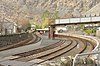 The tracks and platforms at Blaenau Ffestiniog station, the interchange between Conwy Valley trains and the narrow gauge Ffestiniog Railway, in October 2012
