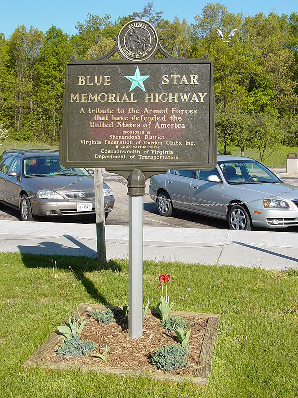 Blue Star Memorial Highway marker on Interstate 81 northbound near New Market, Virginia