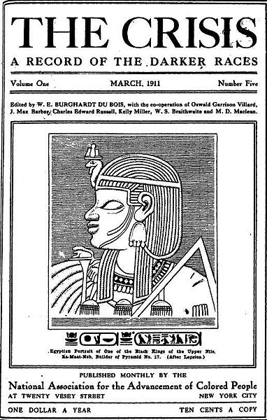 A 1911 copy of the NAACP journal The Crisis depicting "Ra-Maat-Neb, one of the kings of the Upper Nile", a copy of the relief portraying Nebmaatre I o
