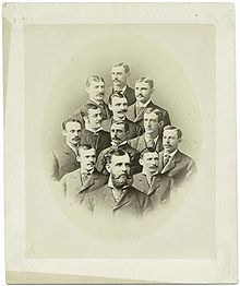 Boston, 1879, Thos. Bond, Jno. Morrill, Chas. Snyder, Chas. W. Jones, J. J. Burdock, Edw. Cogswell, S. Houck, Jno. E. B. Sutton, W. Hawes, Chas. Foley, Harry Wright Boston Red Caps 1879.jpg