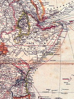 Areas of Somali coast labeled as property of German East Africa, 1887 Brockhaus-Afrika-1887.jpg