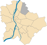 Mapa Maďarska, poloha XV.  Zvýrazněna je budapešťská čtvrť Rákospalota-Pestújhely-Újpalota