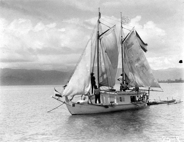 An orembai, a common traditional sailing vessel of the Maluku Islands