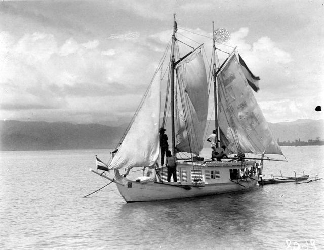 An orembai, a common traditional sailing vessel of the Maluku Islands