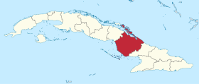 Karta Kube s istaknutom pokrajinom Camagüey