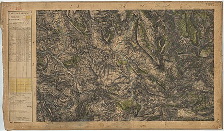 old map with river L'Asse de Blieux, Montagne de Vibres, Castellane.