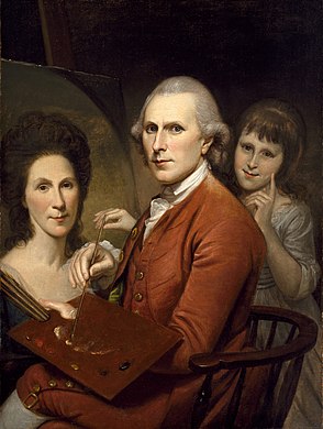 Charles Wilson Peale, Self-Portrait with Angelica and Rachel (1782-1785), 91.8 × 68.9 cm.