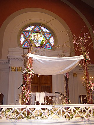 <i>Chuppah</i> Canopy under which a Jewish couple stand during their wedding