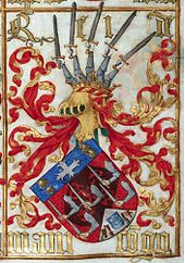 Coat of arms granted to King Afonso I of Kongo by King Manuel I of Portugal Coat of Arms of the Kingdom of Kongo.jpg