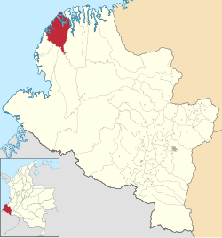 Localisation de la municipalité et de la ville de Mosquera, Nariño dans le département de Nariño en Colombie.