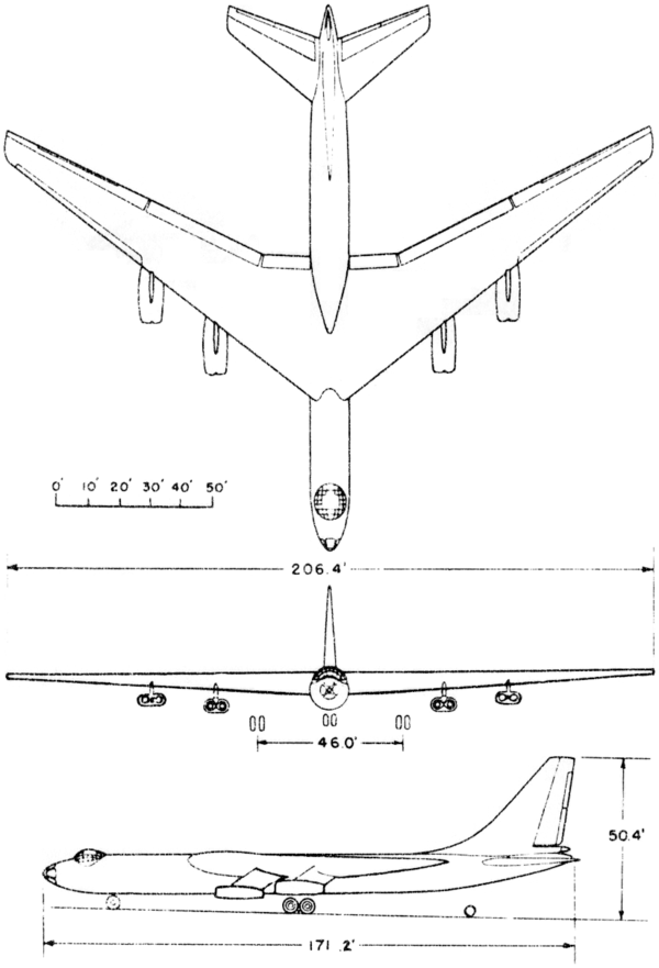 3-view line drawing of the Convair YB-60